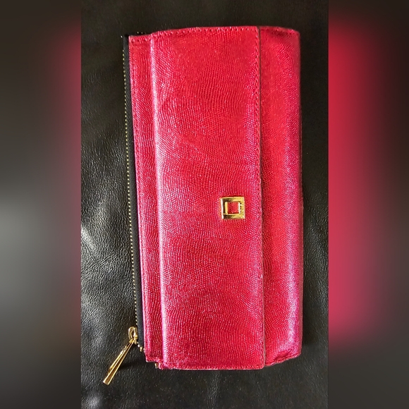 Lodis Metallic Hot Pink Leather Clutch Wallet Minor Callouts See Pics - Picture 2 of 16